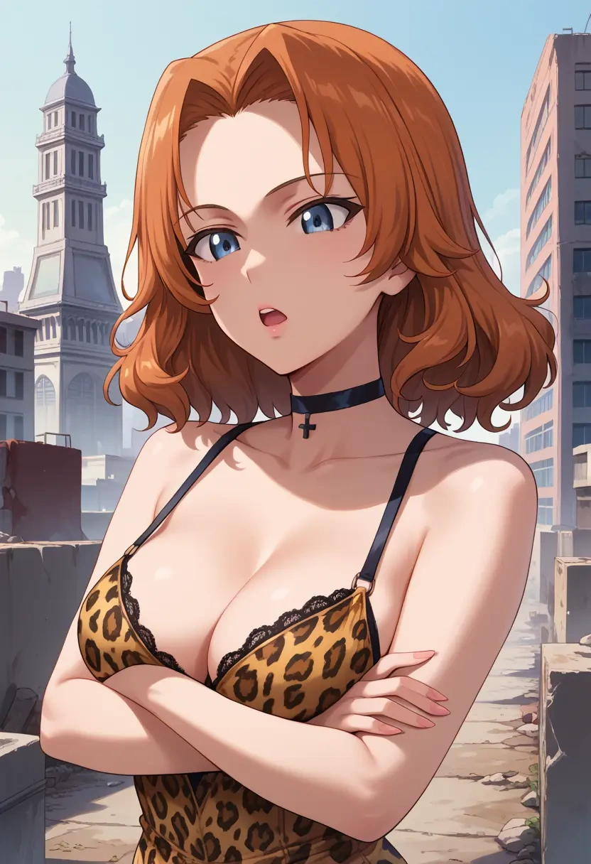 girls_und_panzer,orange_pekoe_(girls_und_panzer),leopard print,silk slip dress  - 