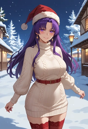 fate_(series),osakabehime_(fate),Christmas,sweater dress,stockings  - AI generated anime art