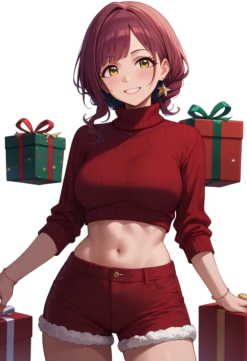 idolmaster,osaki_amana,Christmas,red velvet shorts,turtleneck sweater  - 