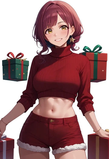 idolmaster,osaki_amana,Christmas,red velvet shorts,turtleneck sweater  - AI generated anime art