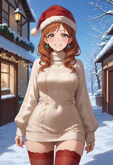 idolmaster,osaki_tenka,Christmas,sweater dress,stockings  - AI generated anime art