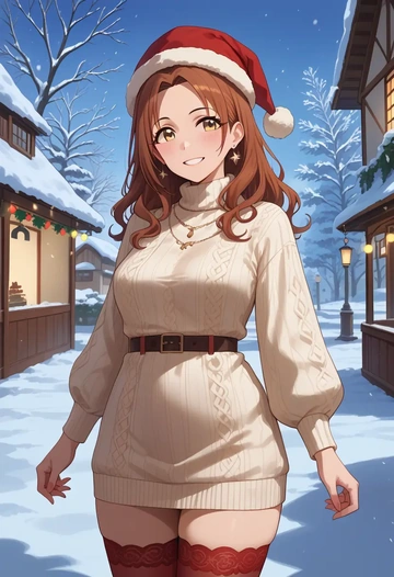 idolmaster,osaki_tenka,Christmas,sweater dress,stockings  - AI generated anime art