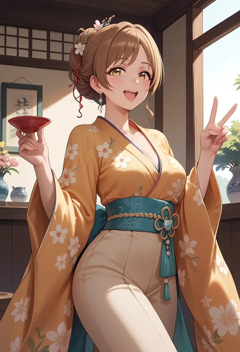 idolmaster,osaki_tenka,kimono,silk,wide-leg trousers  - 