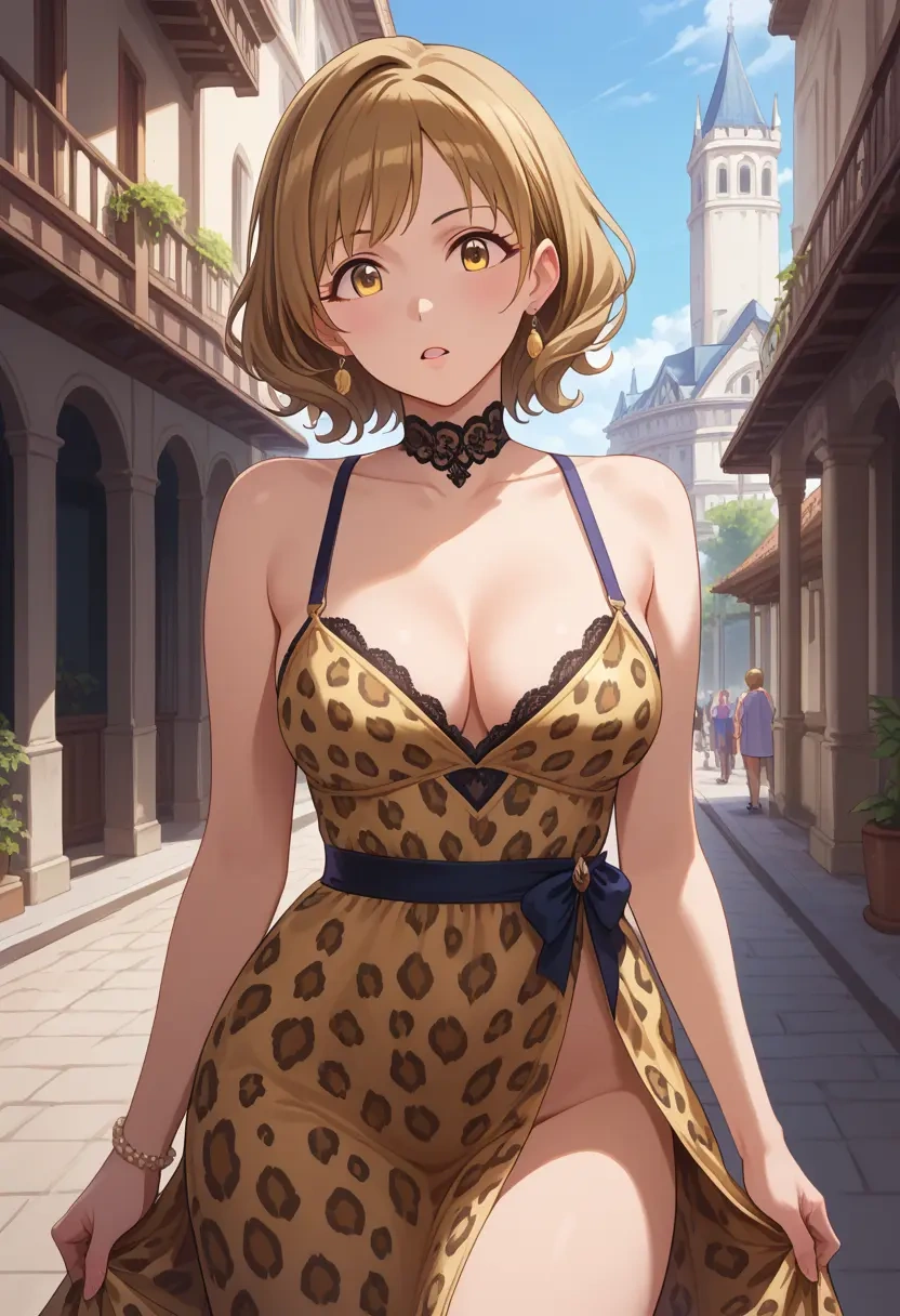 idolmaster,osaki_tenka,leopard print,silk slip dress  - 