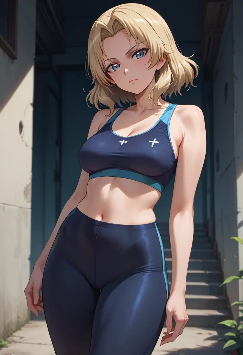 girls_und_panzer,oshida_(girls_und_panzer),yoga shorts, bra  - 