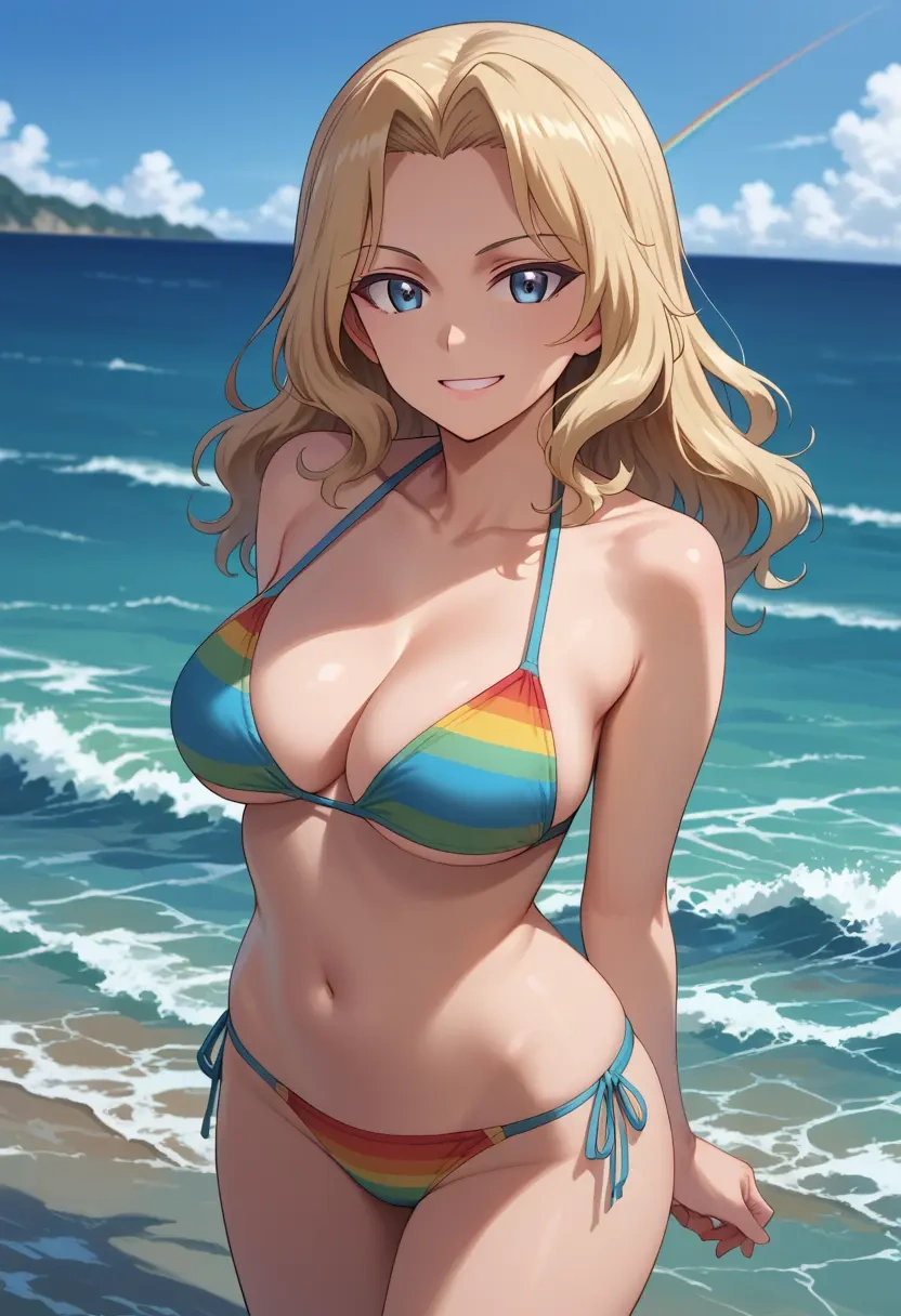 girls_und_panzer,oshida_(girls_und_panzer),bikini,rainbow-colored,sexy  - 