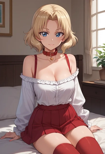 girls_und_panzer,oshida_(girls_und_panzer),collar,oversized,Thigh garters  - AI generated anime art