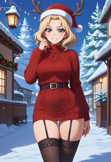 girls_und_panzer,oshida_(girls_und_panzer),sweater,stockings,Thigh garters  - AI generated anime art