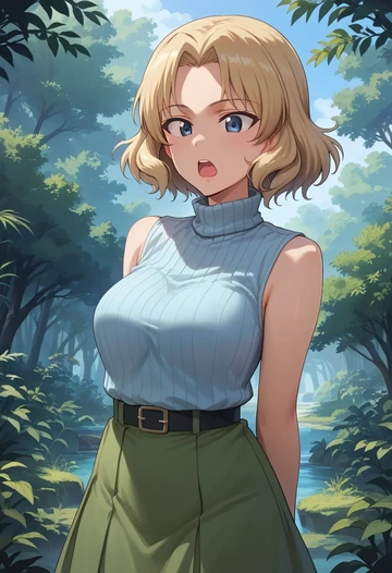 girls_und_panzer,oshida_(girls_und_panzer),turtleneck,knit,maxi skirt  - AI generated anime art