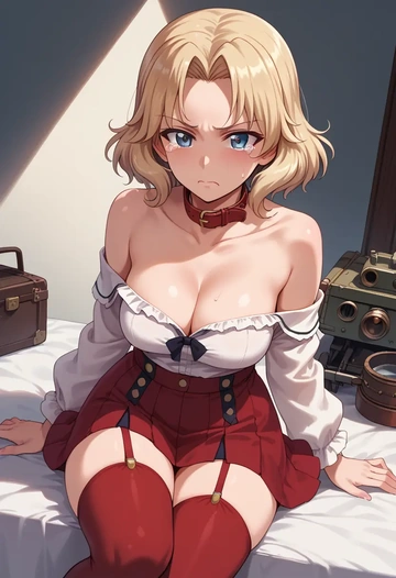 girls_und_panzer,oshida_(girls_und_panzer),collar,oversized,Thigh garters  - AI generated anime art