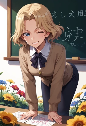 girls_und_panzer,oshida_(girls_und_panzer),teacher, sweater  - AI generated anime art