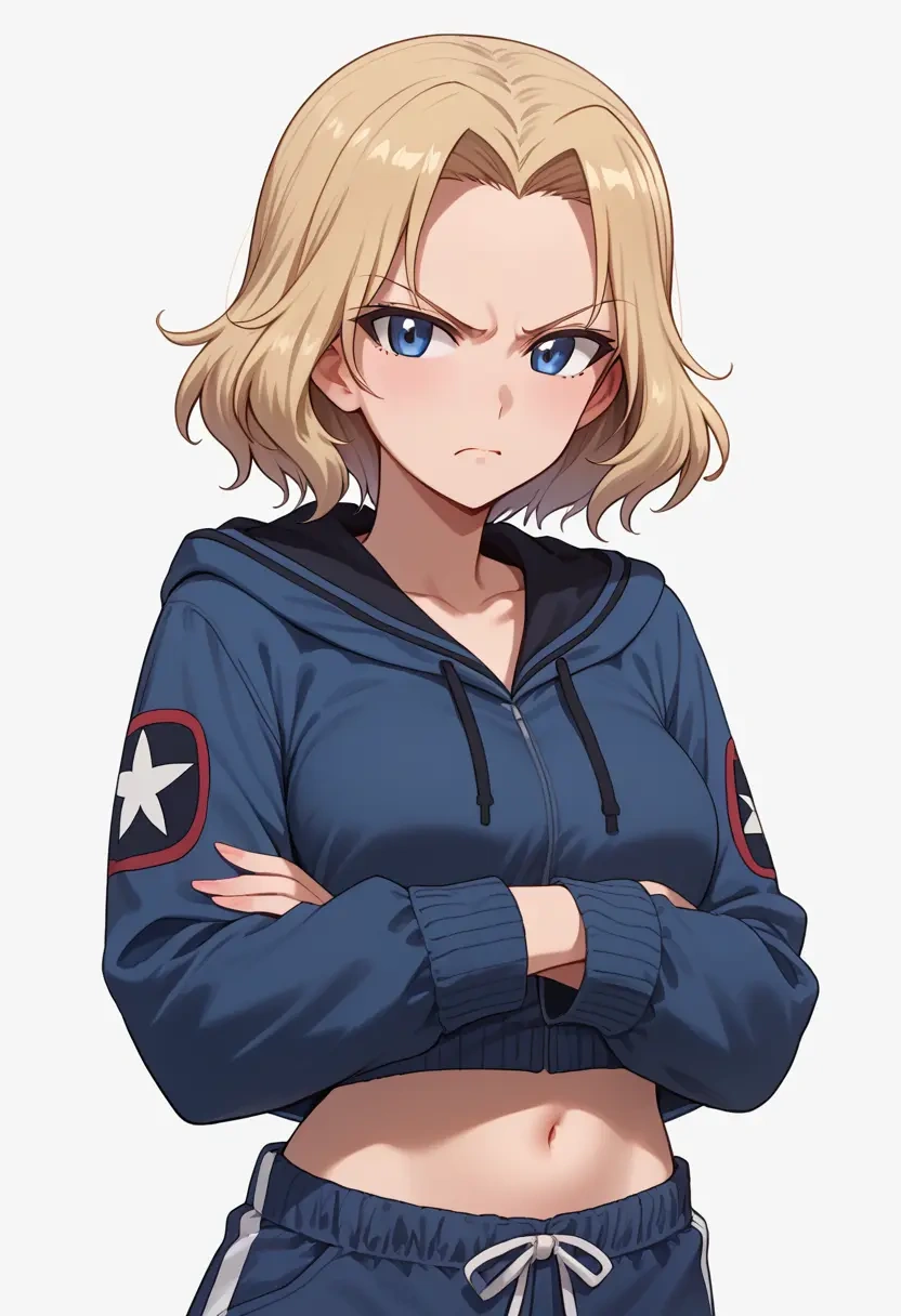 girls_und_panzer,oshida_(girls_und_panzer),hoodie,cropped,high-waisted joggers  - 