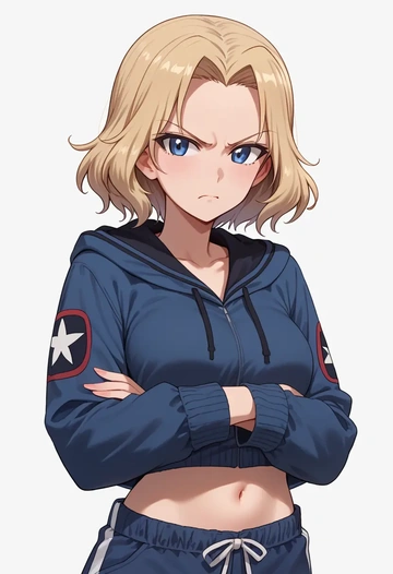 girls_und_panzer,oshida_(girls_und_panzer),hoodie,cropped,high-waisted joggers  - AI generated anime art