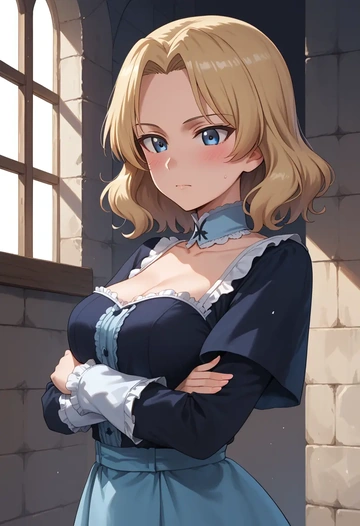 girls_und_panzer,oshida_(girls_und_panzer),dark fairy blouse,layered tulle skirt,glitter stockings  - AI generated anime art