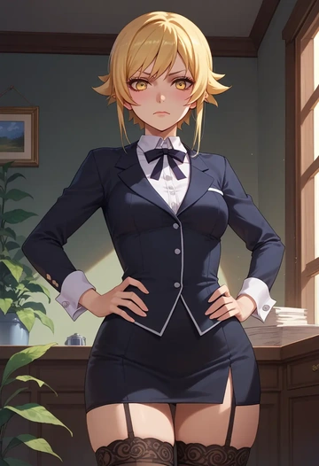 monogatari_(series),oshino_shinobu,secretary, stockings  - AI generated anime art