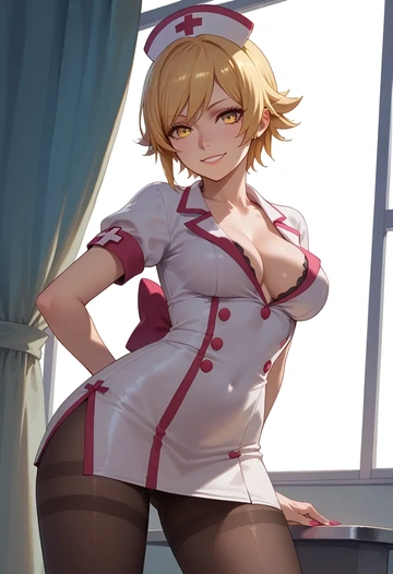 monogatari_(series),oshino_shinobu,nurse, pantyhose,mini skirt  - AI generated anime art