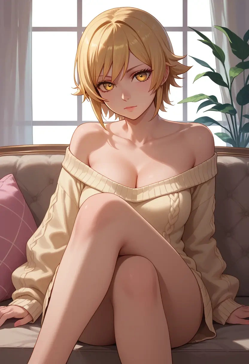 monogatari_(series),oshino_shinobu,off-shoulder,sweater  - 