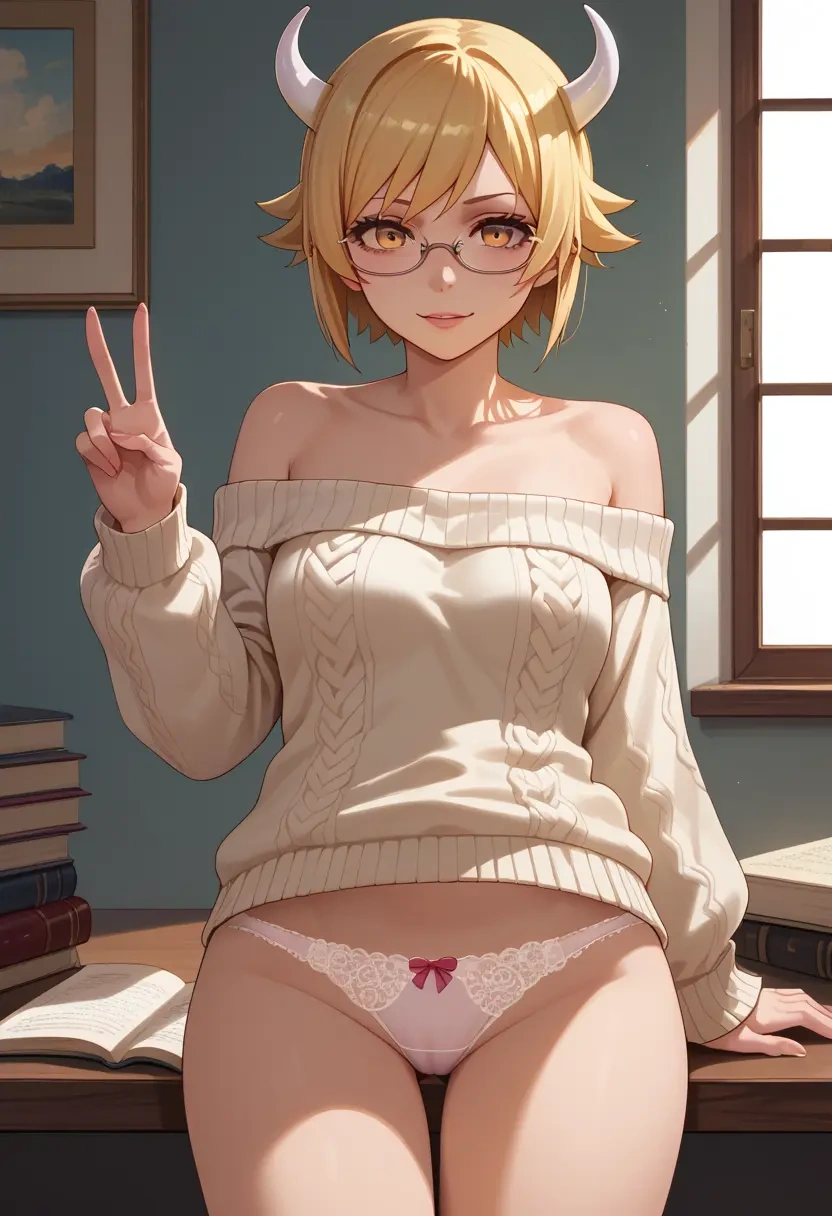 monogatari_(series),oshino_shinobu,sweater,panties,off-shoulder,glasses,sexy  - 