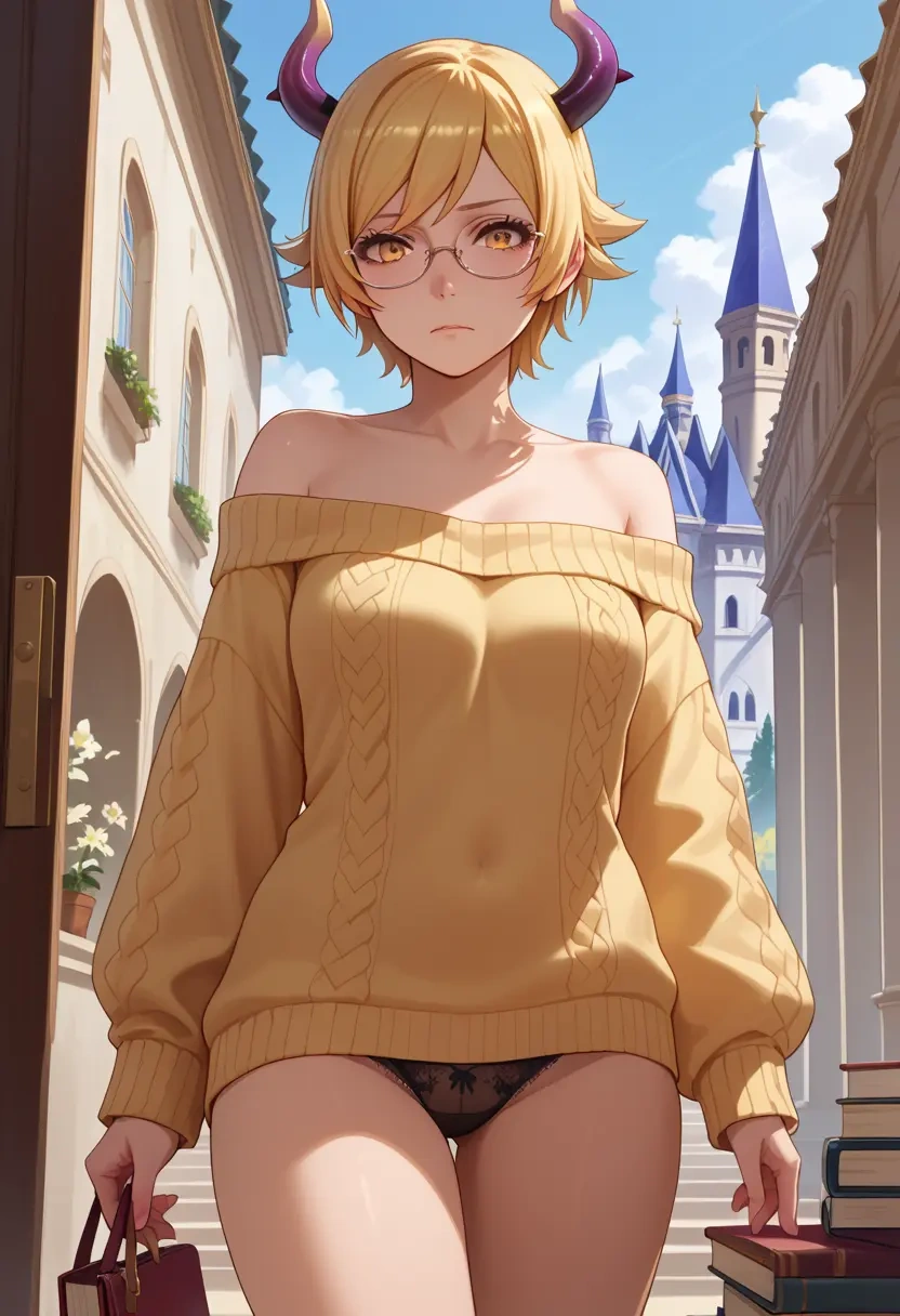 monogatari_(series),oshino_shinobu,sweater,panties,off-shoulder,glasses,sexy  - 