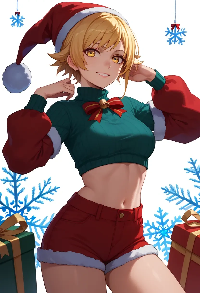 monogatari_(series),oshino_shinobu,Christmas,red velvet shorts,turtleneck sweater  - 