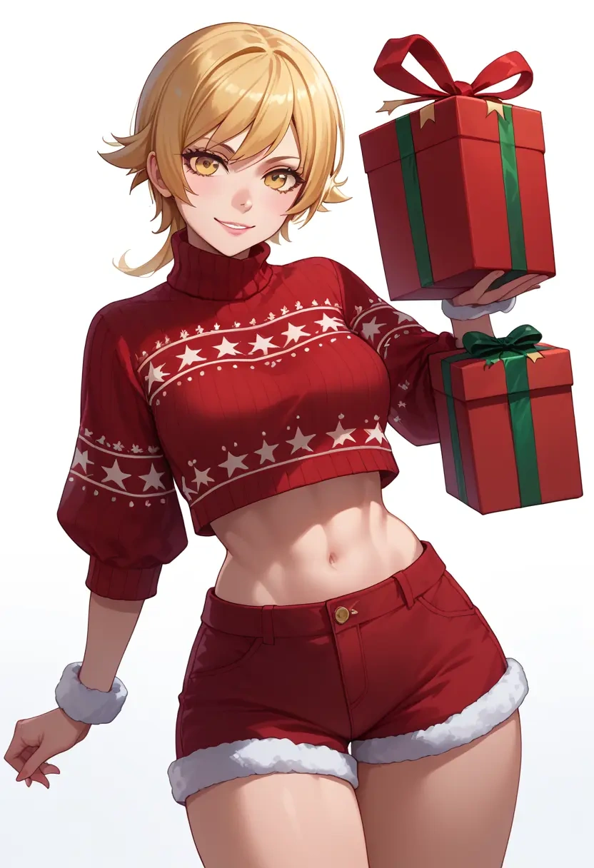 monogatari_(series),oshino_shinobu,Christmas,red velvet shorts,turtleneck sweater  - 