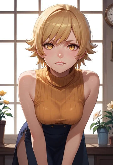 monogatari_(series),oshino_shinobu,turtleneck,knit,maxi skirt  - AI generated anime art