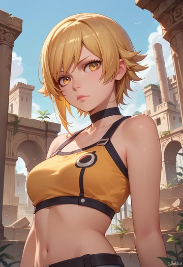 monogatari_(series),oshino_shinobu,crop top,athletic shorts  - AI generated anime art