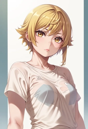 monogatari_(series),oshino_shinobu,running shirt,shorts,sneakers  - AI generated anime art