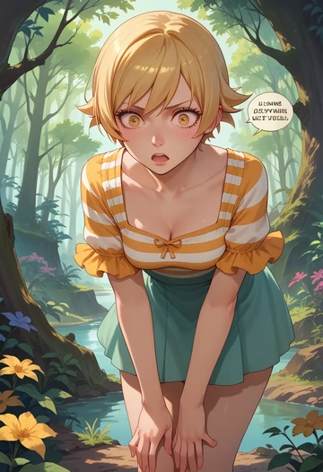 monogatari_(series),oshino_shinobu,striped graffiti blouse,dolphin shorts  - AI generated anime art