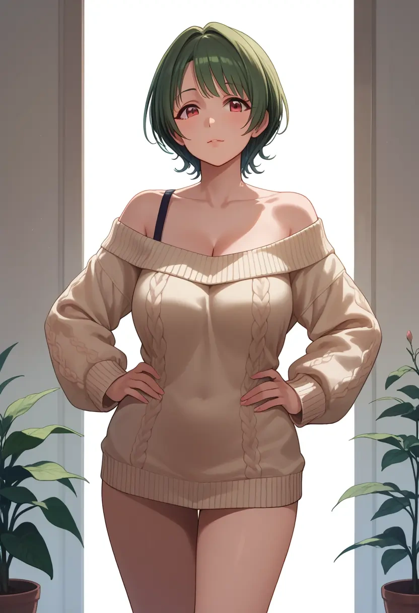 idolmaster,otonashi_kotori,Hands on hips,off-shoulder,sweater  - 