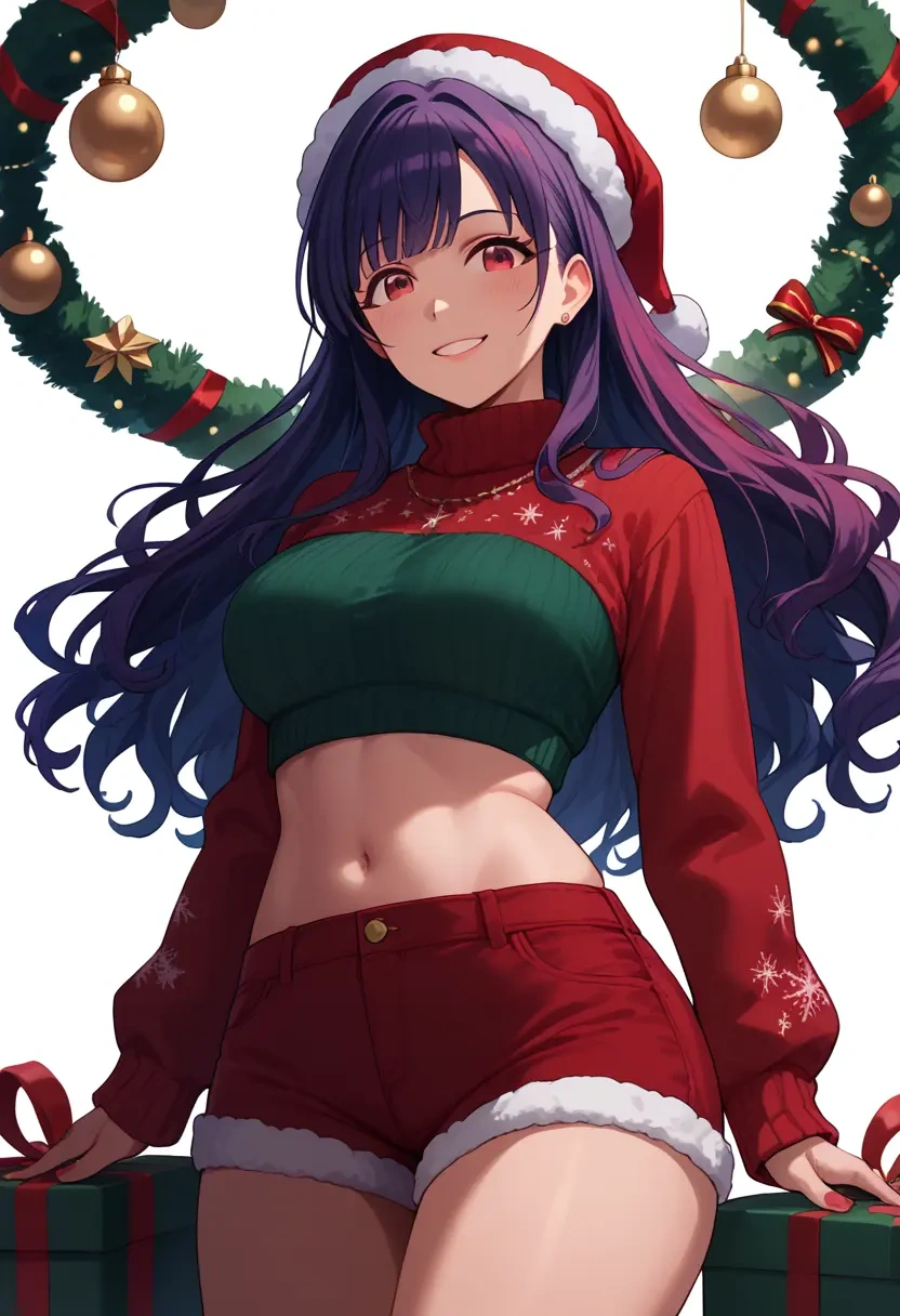 idolmaster,otonashi_kotori,Christmas,red velvet shorts,turtleneck sweater  - 