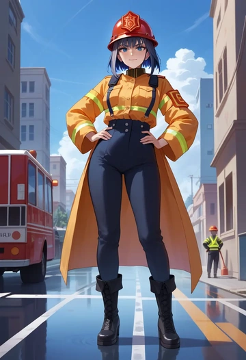 hololive,ouro_kronii,firefighter  - AI generated anime art