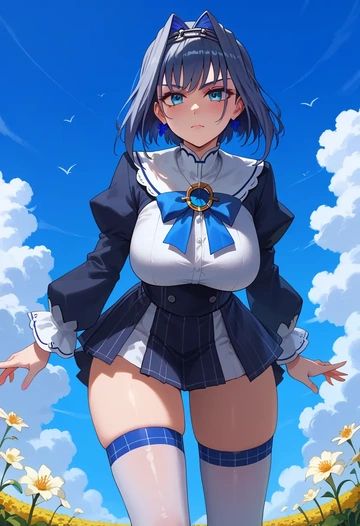 hololive,ouro_kronii,mini skirt, stockings  - AI generated anime art