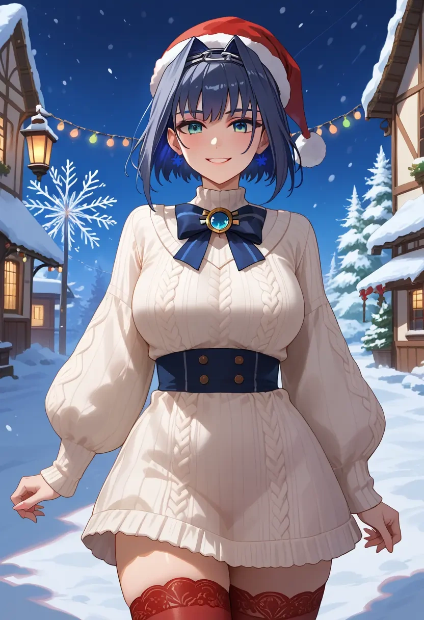 hololive,ouro_kronii,Christmas,sweater dress,stockings  - 