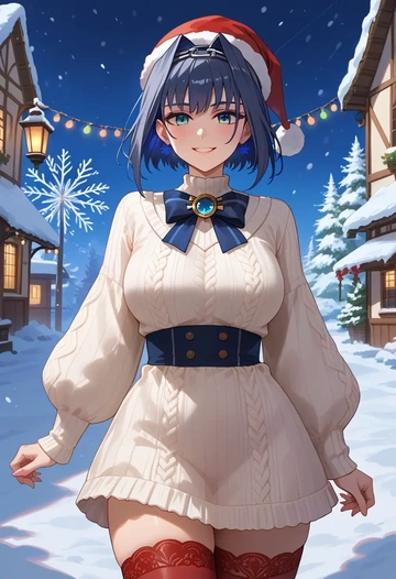 hololive,ouro_kronii,Christmas,sweater dress,stockings  - AI generated anime art