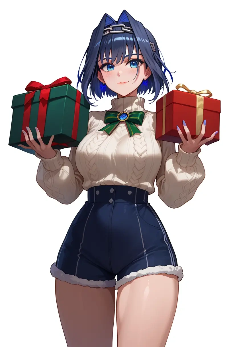 hololive,ouro_kronii,Christmas,red velvet shorts,turtleneck sweater  - 