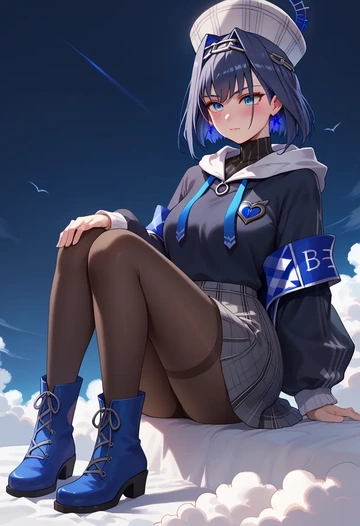 hololive,ouro_kronii,winter,student uniform,hooded coat  - AI generated anime art