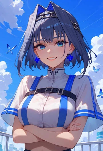 hololive,ouro_kronii,crop top,loose joggers,headset  - AI generated anime art