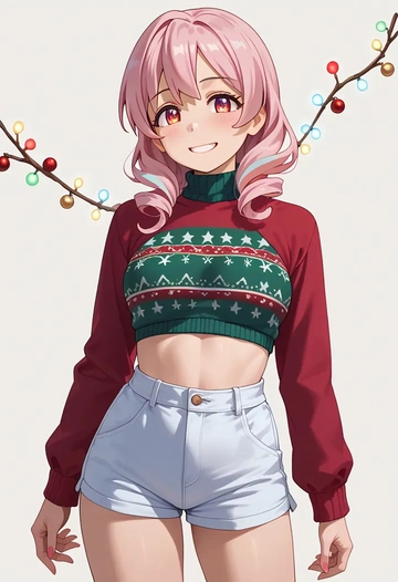 onii_chan_wa_oshimai,oyama_mahiro,Christmas,red velvet shorts  - AI generated anime art