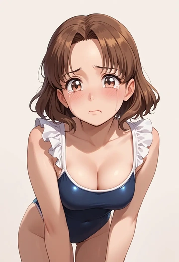 onii_chan_wa_oshimai,oyama_mihari,retro style swimsuit,frilled neckline,bow detail  - AI generated anime art