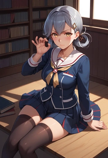 kantai_collection,oyashio_(kancolle),jk uniform, stockings  - AI generated anime art