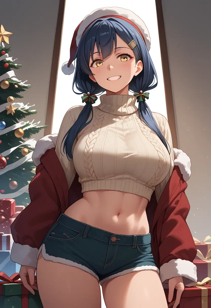 kantai_collection,oyashio_(kancolle),Christmas,red velvet shorts,turtleneck sweater  - 