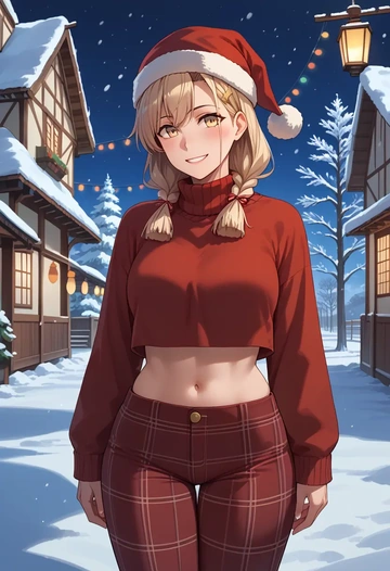 kantai_collection,oyashio_(kancolle),Christmas,plaid trousers  - AI generated anime art