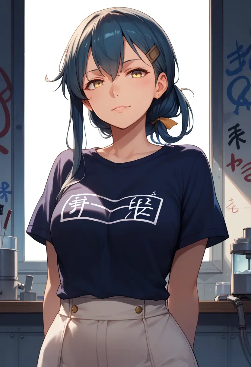 kantai_collection,oyashio_(kancolle),crop graffiti tee,dolphin shorts  - 