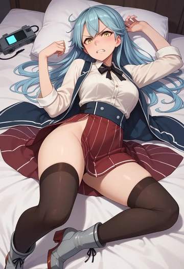 kantai_collection,oyashio_(kancolle),shirt dress,belted,stockings  - AI generated anime art