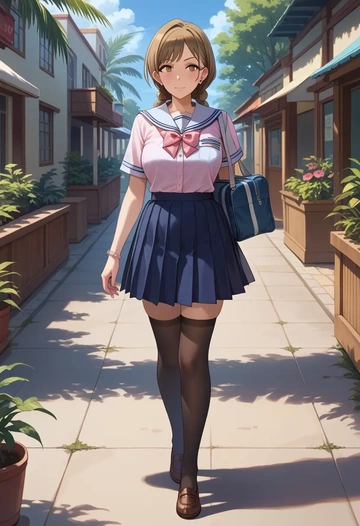 idolmaster,p-head_producer,jk uniform, stockings  - AI generated anime art