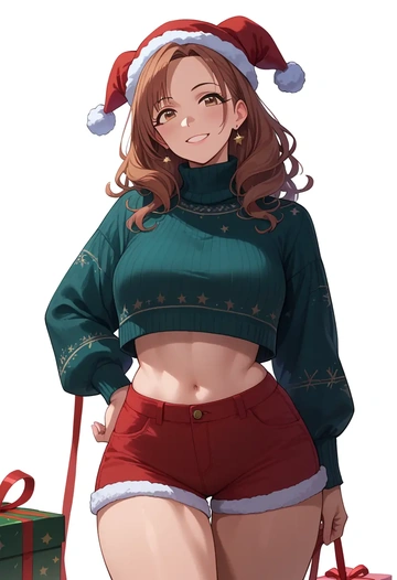 idolmaster,p-head_producer,Christmas,red velvet shorts,turtleneck sweater  - AI generated anime art