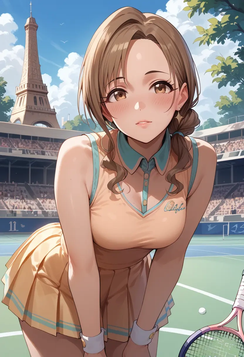 idolmaster,p-head_producer,tennis dress,visor,trainers  - 