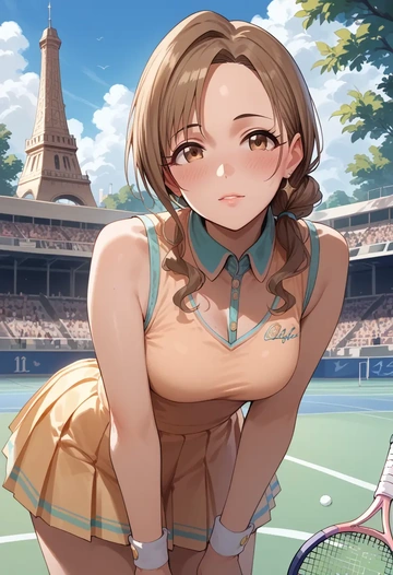 idolmaster,p-head_producer,tennis dress,visor,trainers  - AI generated anime art