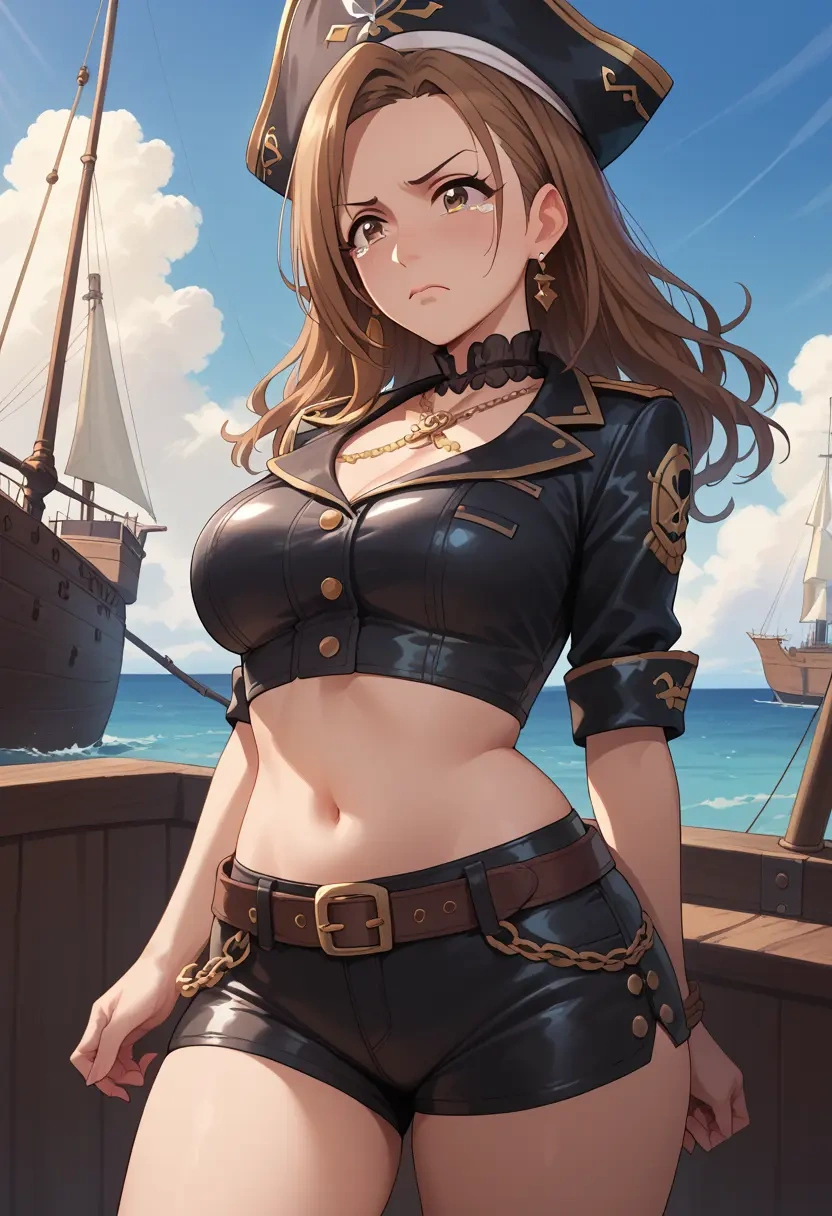 idolmaster,p-head_producer,leather,shorts,crop top  - 